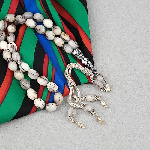 K�br�s Hurma �ekirde�i 925Ayar G�m�� P�sk�l Beyzi Kesim 8x10mm Tesbih