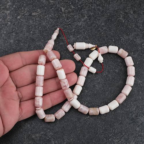 Katalin Dinlenmi� �ubuk Usta i�i �mzal� Kaps�l Kesim 9x12mm Tesbih -Beyaz Alacal�