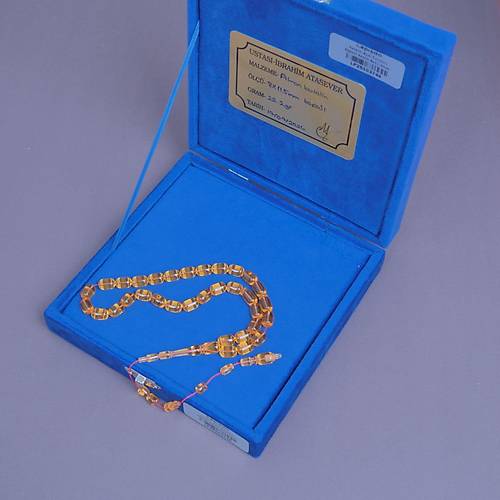 �brahim Atasever Usta ��i �mzal� Katalin Kaps�l Kesim 8x11.5mm Tesbih - A��k Turuncu