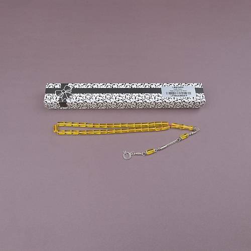 U�ak Cam� Kesme Kesim 6x10mm Tesbih Alpaka P�sk�ll� �effaf Sar�