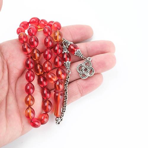 S�kma Kehribar Alpaka P�sk�l Beyzi Kesim 8.5x11.5mm Tesbih