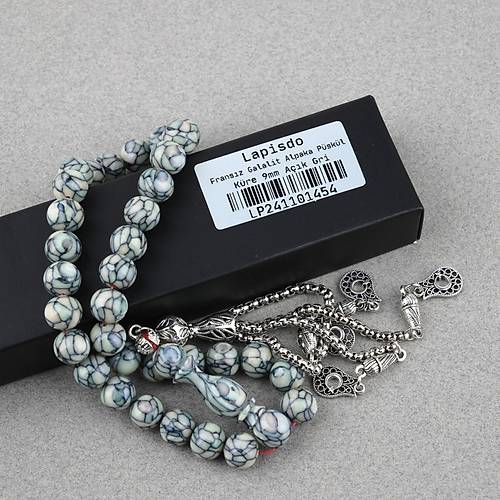 Fransz Galalit Alpaka Pskll Kre Kesim 9mm Tesbih - Ak Gri