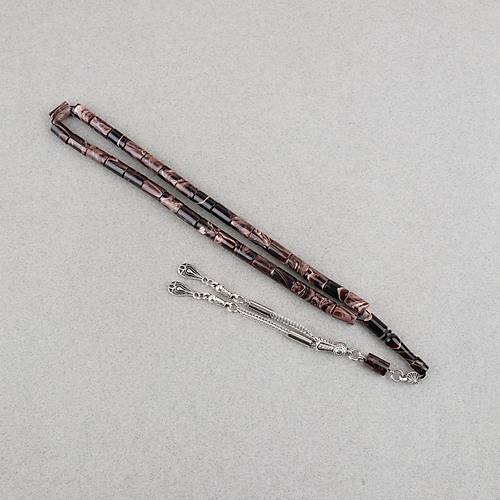 S�kma Kehribar Kesme Kesim Alpaka P�sk�ll� 6x10mm Tesbih