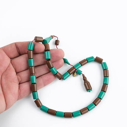 Kadim Katalin Usta i mzal Kesme Kesim 8x11mm Tesbih -Yeil / Kahve