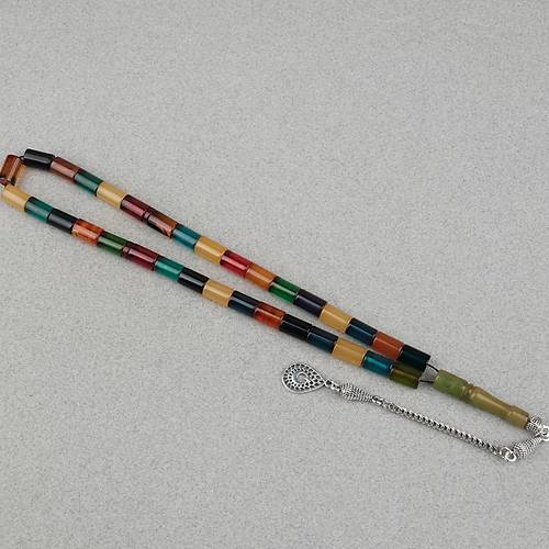 S�kma Kehribar Alpaka P�sk�ll� Kesme Kesim 7x11mm Tesbih- Bonibon