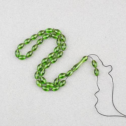 S�kma Kehribar Beyzi Kesim 7x11mm Tesbih P�sk�ls�z Ye�il