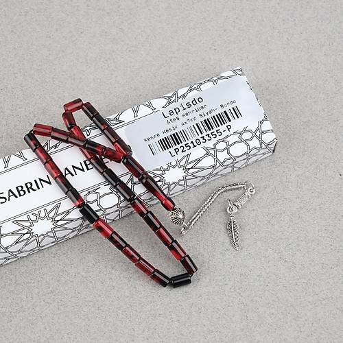 Ate� Kehribar Alpaka P�sk�ll� Kesme Kesim 4x7mm Tesbih- Siyah- Bordo