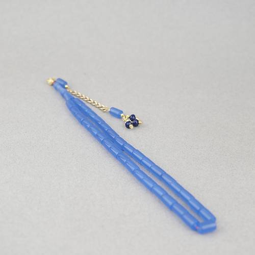U�ak Cam� Kesme Kesim 7x10mm Alt�n Sar�s� P�sk�ll� Tesbih- Koyu Mavi