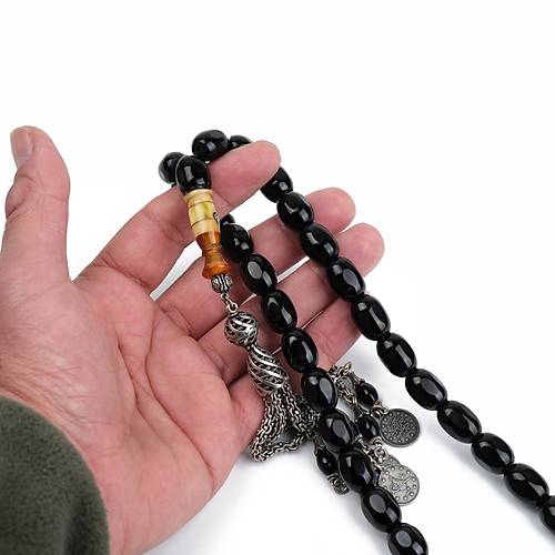 Erzurum Oltu 925Ayar Ar Gm Pskl, zel mame Faset Beyzi Kesim 11.5x15mm Tesbih