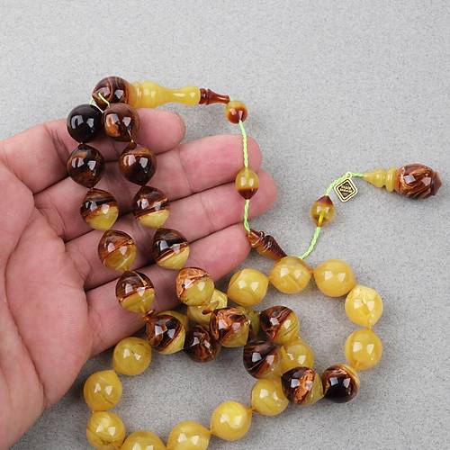 S�kma Kehribar Usta ��i �mzal� �algami Kesim 13x14mm Tesbih