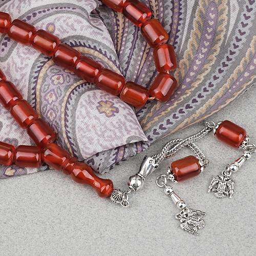 S�kma Kehribar Alpaka P�sk�ll� Kaps�l Kesim 9x11mm Tesbih - Karamel