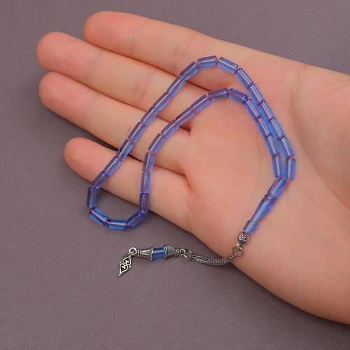 U�ak Cam� Kesme Kesim Alpaka P�sk�ll� 4x8mm Tesbih - �effaf Mavi