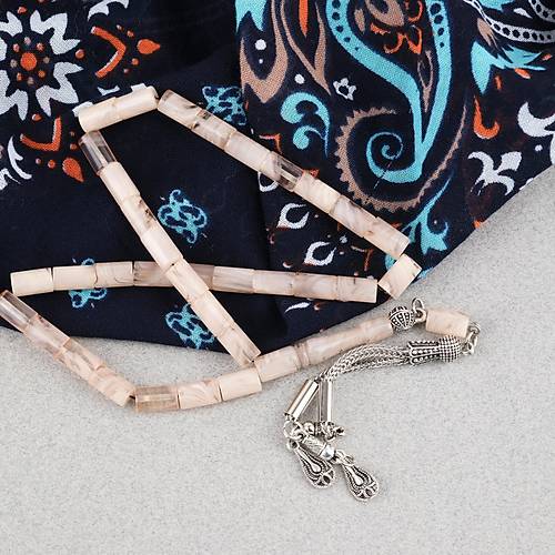 S�kma Kehribar Kesme Kesim Alpaka P�sk�ll� 6x10mm Tesbih