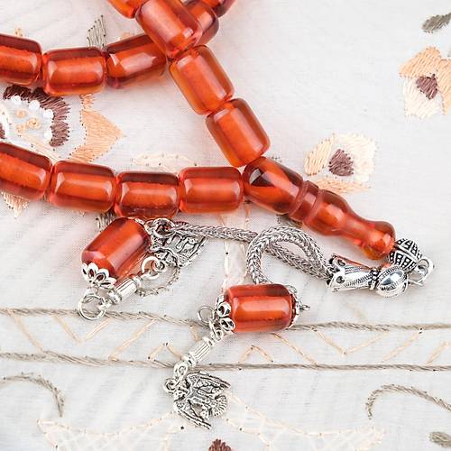 Ate� Kehribar Alpaka P�sk�ll� Kaps�l Kesim 9x12mm Tesbih - �effaf Karamel