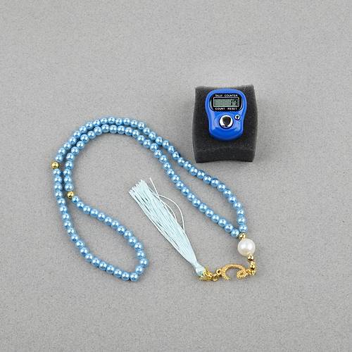 Zikirmatik Elektronik Tesbih ve 99luk Namaz Tesbih Seti -Mavi