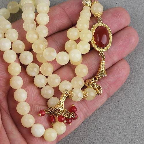 Rus Kaya Damla Kehribar G�m�� P�sk�l 66l�k K�re Kesim 8mm Tesbih