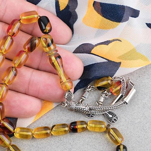 S�kma Kehribar Kaps�l Kesim Alpaka P�sk�ll� 7x11mm Tesbih