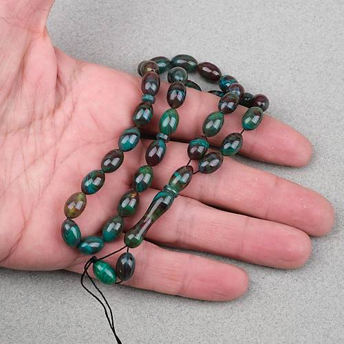 S�kma Kehribar Beyzi Kesim 7x11mm Tesbih- Ye�il- Kahverengi