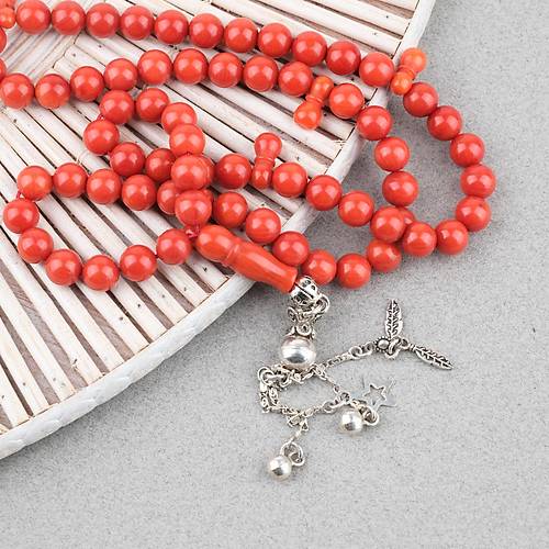 Mercan 925Ayar G�m�� P�sk�l  66l� K�re Kesim 7.5mm Tesbih