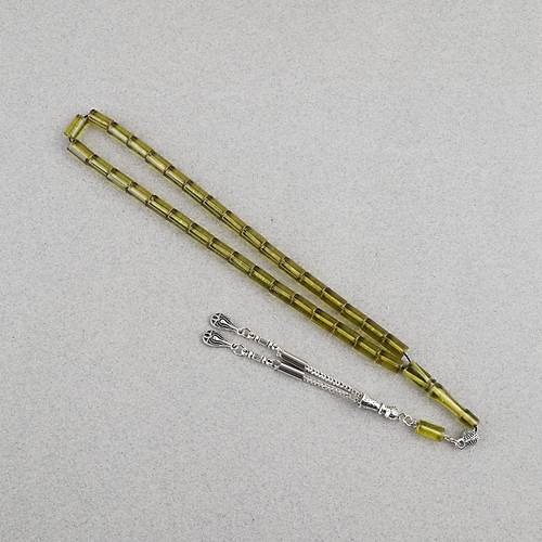 Ate� Kehribar Kesme Kesim Alpaka P�sk�ll� 6x10mm Tesbih