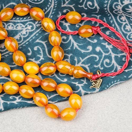 Omari S�kma Kehribar Beyzi Kesim Oturtma �mameli Sistemli 9x11.5mm Tesbih