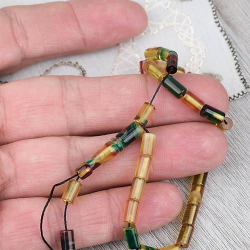 Ate� Kehribar Kesme Kesim 4x7mm Tesbih- Sar�-Ye�il