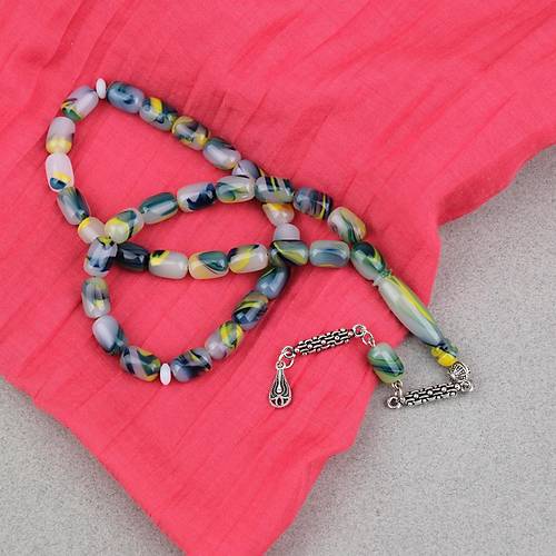 Arizona Katalin Alpaka P�sk�l Kaps�l Kesim 8x12mm Tesbih- Ye�il Beyaz