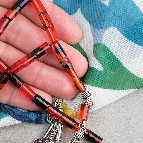 S�kma Kehribar Kesme Kesim Alpaka P�sk�ll� 6x10mm Tesbih