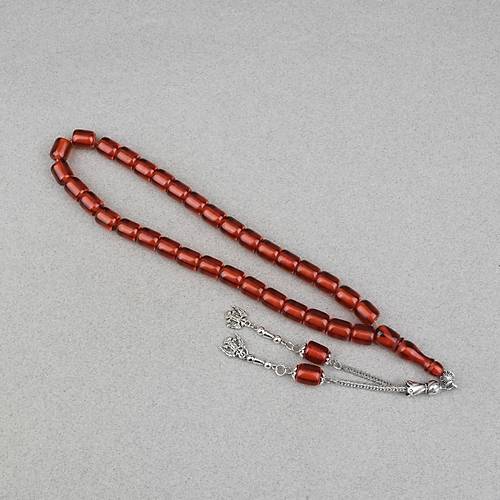 Ate� Kehribar Alpaka P�sk�ll� Kaps�l Kesim 9x10.5mm Tesbih - �effaf Bronz