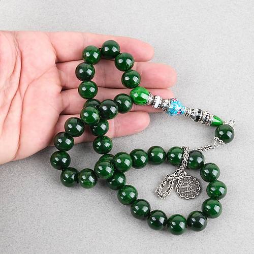 S�kma Kehribar �zel G�m�� Nak�� �mame Bas�k K�re Kesim 12x13mm Tesbih