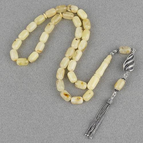 Rus Kaya Damla Kehribar 925Ayar G�m�� P�sk�l Kaps�l Kesim 8x13mm Tesbih