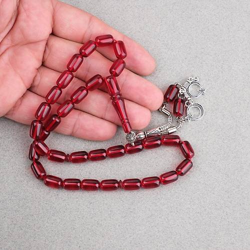 S�kma Kehribar Kaps�l Kesim Alpaka P�sk�ll� 7x11mm Tesbih