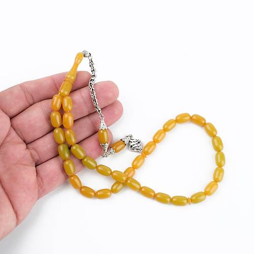 S�kma Kehribar Alpaka P�sk�l Beyzi Kesim 7x11mm Tesbih