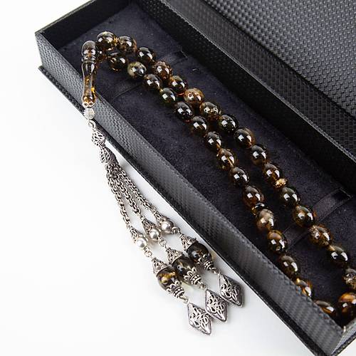 Balt�k Kaya 925Ayar G�m�� P�sk�l Damla Beyzi Kesim 10x13mm Tesbih (51gr)