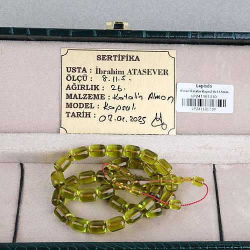 Alman Katalin Usta i Kapsl Kesim 8x11.5mm Tesbih -Ak Yeil
