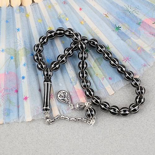 Erzurum Oltu 925Ayar G�m�� 8li Karpuz Yarma Usta ��i �mzal� K�re Kesim 8.5mm Tesbih