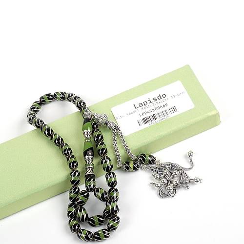 Erzurum Oltu 925Ayar Gm leme ve Pskl emiblbl Nakka mame Kapsl Kesim 8x11mm Tesbih