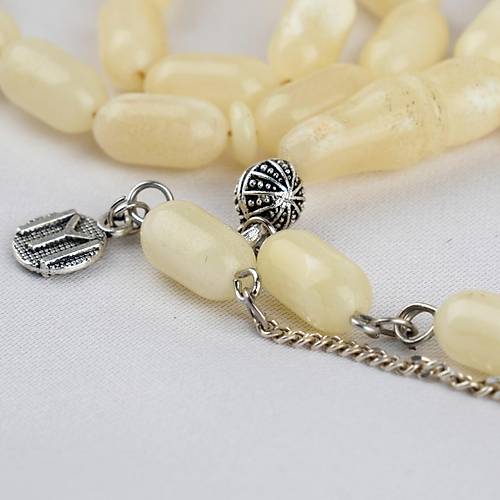 Rus Kaya Damla Kehribar 925Ayar G�m�� P�sk�l Arpa Kesim Kesim 6x12mm Tesbih