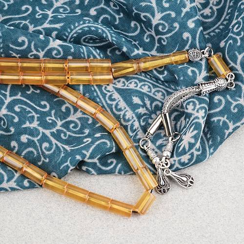 S�kma Kehribar Kesme Kesim Alpaka P�sk�ll� 6x10mm Tesbih