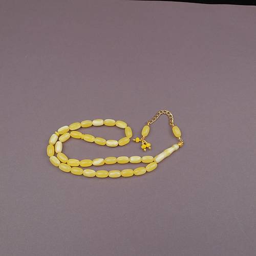 Beyrut Damla Alt�n Renk P�sk�ll� Arpa Kesim 8x14mm Tesbih
