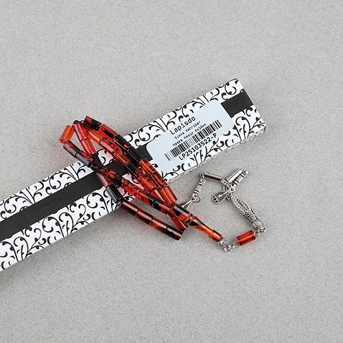 S�kma Kehribar Kesme Kesim Alpaka P�sk�ll� 6x10mm Tesbih