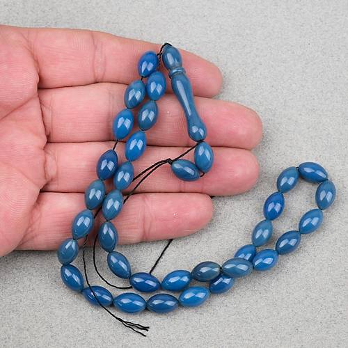 S�kma Kehribar Beyzi Kesim 7x11mm Tesbih- Petrol Mavisi
