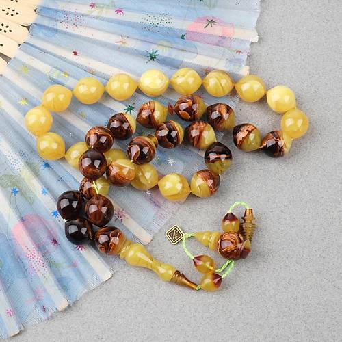 S�kma Kehribar Usta ��i �mzal� �algami Kesim 13x14mm Tesbih