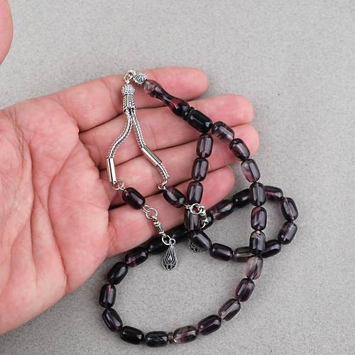 S�kma Kehribar Kaps�l Kesim Alpaka P�sk�ll� 7x11mm Tesbih