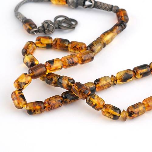 Balt�k Damla Kehribar Fosilli 1000Ayar Kazas P�sk�l Kaps�l Kesim 7x10mm Tesbih
