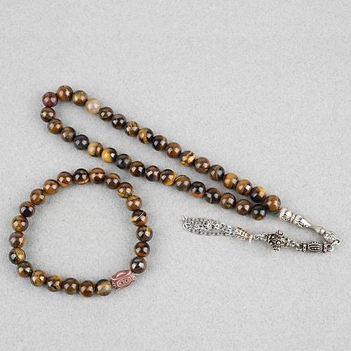 Kaplang�z� Alpaka p�sk�ll� K�re Kesim 8.5mm Tesbih ve Bileklik Seti