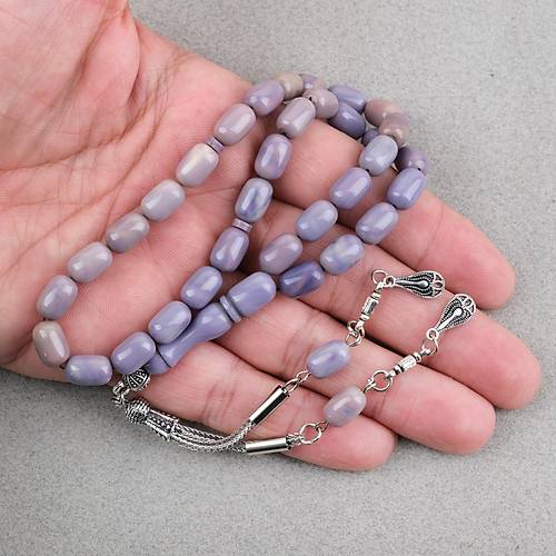 S�kma Kehribar Kaps�l Kesim Alpaka P�sk�ll� 7x11mm Tesbih Lila