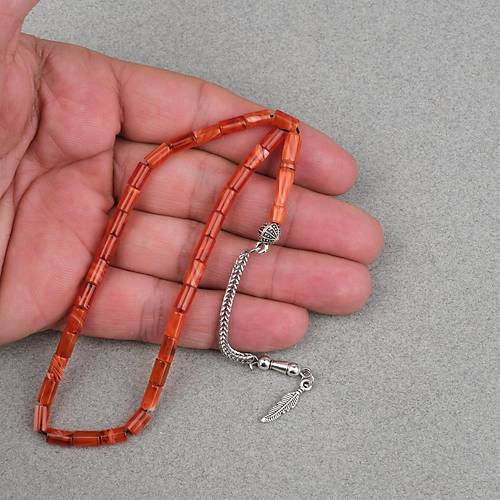 S�kma Kehribar Alpaka P�sk�ll� Kesme Kesim 4x7mm Tesbih- Krem-Turuncu