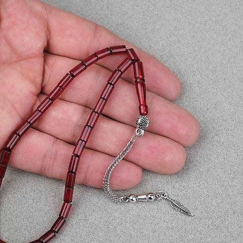 Ate� Kehribar Alpaka P�sk�ll� Kesme Kesim 4x7mm Tesbih- Bordo