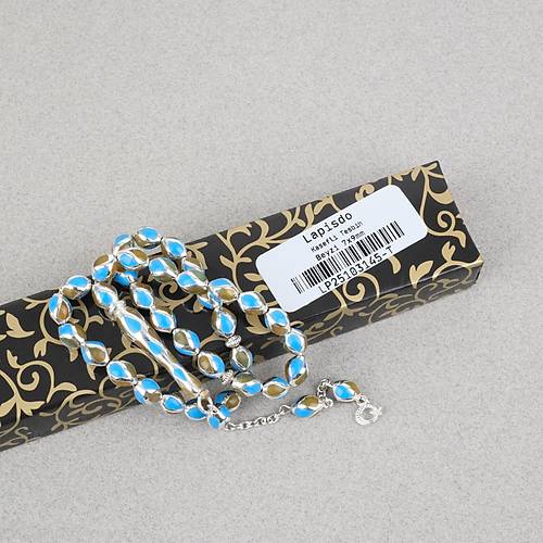 G�m�� Kaplama Kafesli Mine Beyzi 7x9mm Tesbih -Mavi Sar�